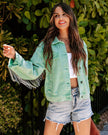 Denim Jacket Women – Light Green Cotton Long Sleeve Jacket
