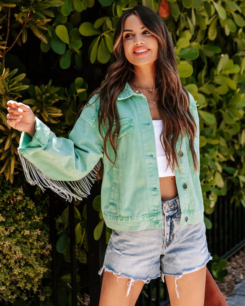 Denim Jacket Women – Light Green Cotton Long Sleeve Jacket