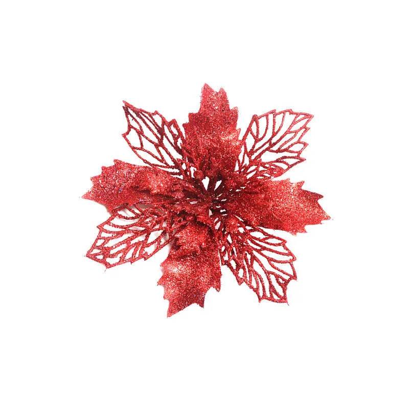 Glitter Artifical Christmas Flowers Christmas Tree Decorations For Home Fake Flowers Xmas Ornaments New Year Decor
