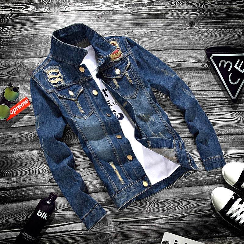 Fashion lapel men's denim jacket jacket men casual Jeans