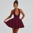 Women's Deep V-Neck Halter Mini Dress – Backless Party & Date Night Dress