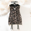 Strapless Corset Mini dress Leopard Lace mesh A-line Tube short dress for club and party