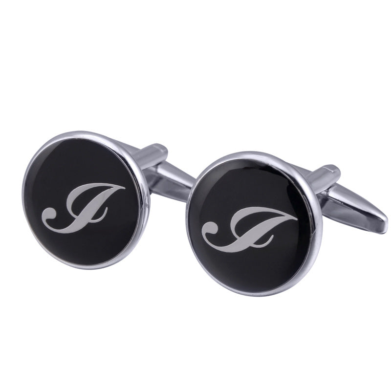 Men's Black Round Enamel Initial Letter Cufflinks – Brass & Crystal Formal Cufflinks A–Y | Canada & USA