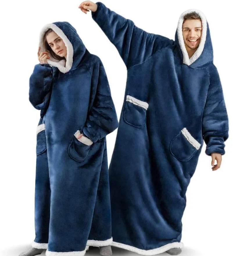 Fleece Oversized Hoodie Blanket Winter Warm Home Clothes Women Men Oversized Pullover With Pockets