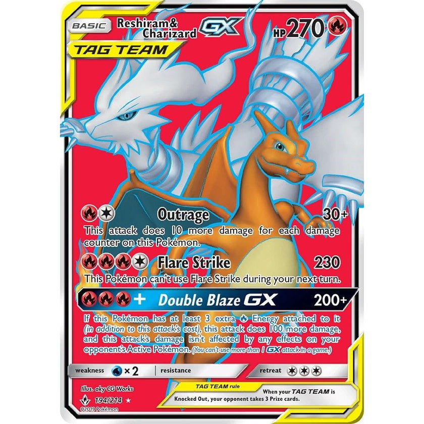 Reshiram & Charizard GX (Full Art) (194/214) (SM10)