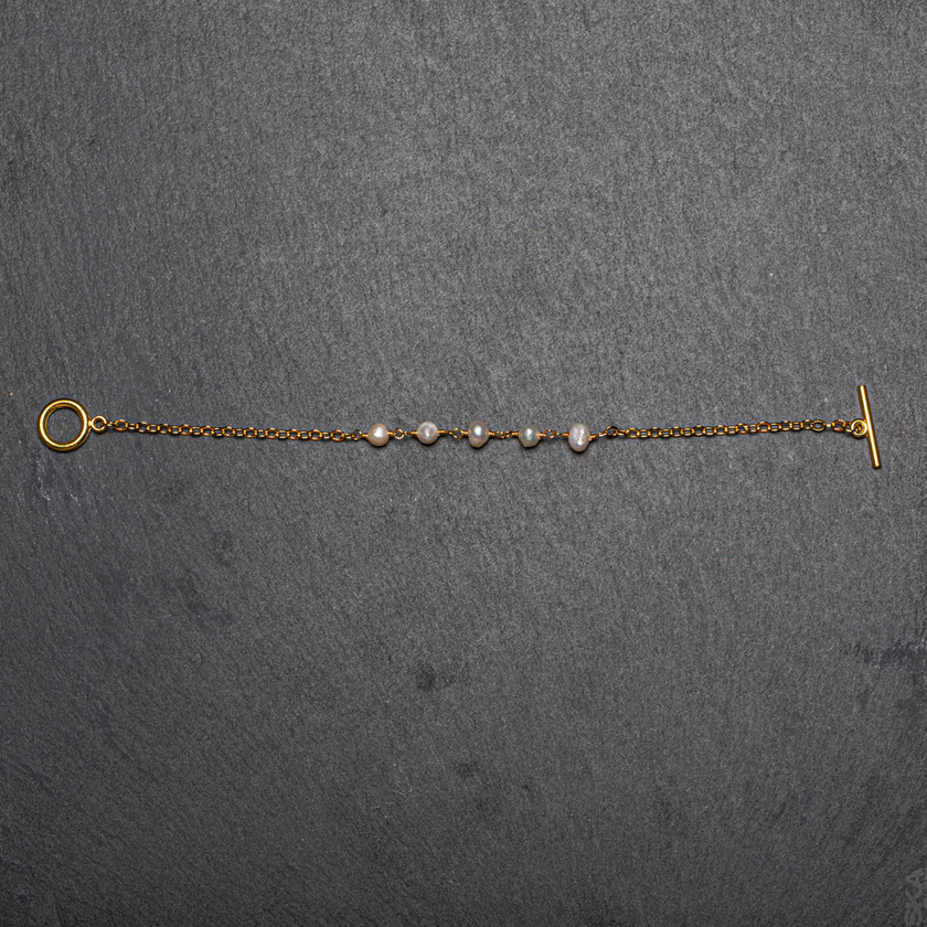 Delicate Pearl & Chain Bracelet In Gold Plate