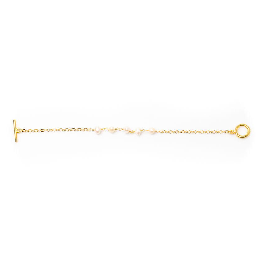 Delicate Pearl & Chain Bracelet In Gold Plate
