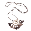 Long Crystal Necklace With Hammered Metal Pendant