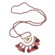 Long Crystal Necklace With Hammered Metal Pendant