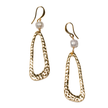 Hammered Oval Earrings With Pearl In Gold Plate