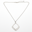 Textured Diamond Shaped Pendant On Simple Chain - Silver Plate
