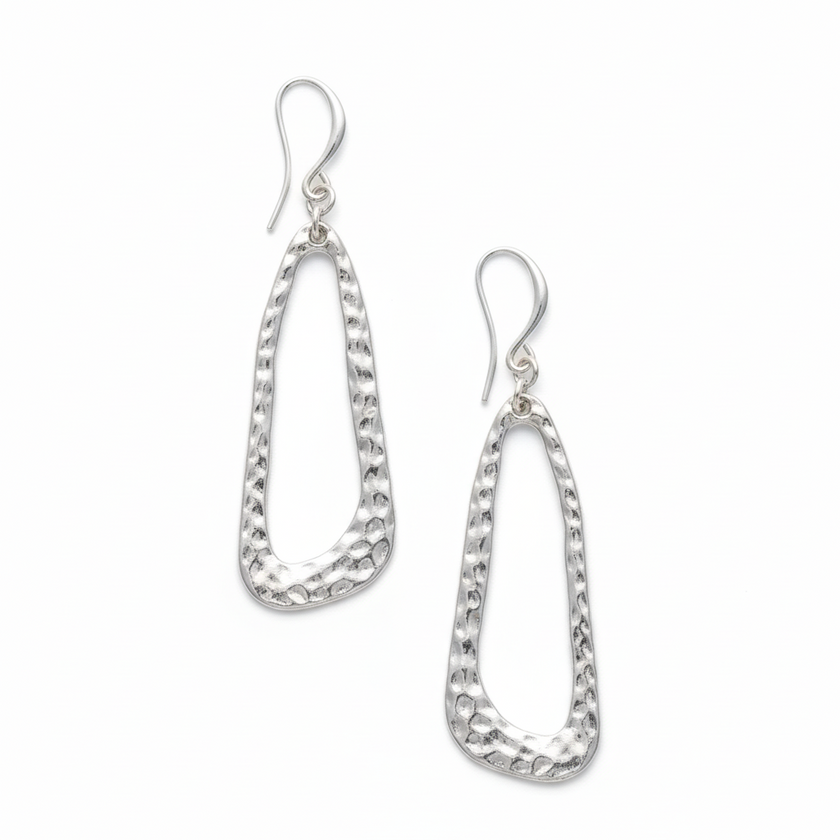 Hammered Oval Earrings - Silver Plate