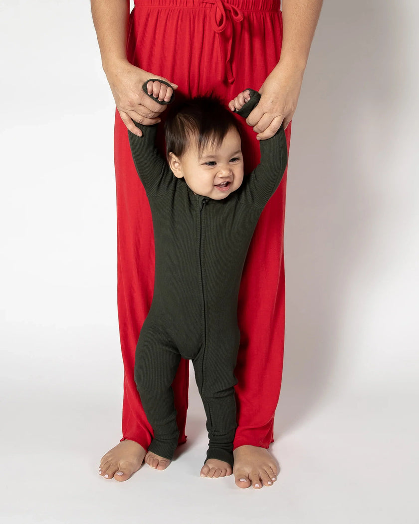Deep Forest Green Waffle Convertible Footed One Piece