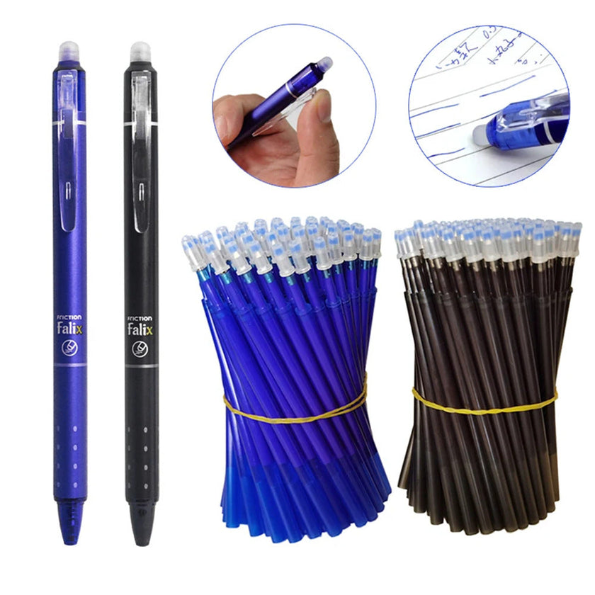 Falix Friction Erasable Push Gel Pen 0.5mm – Black & Blue, Single or 6-Pack
