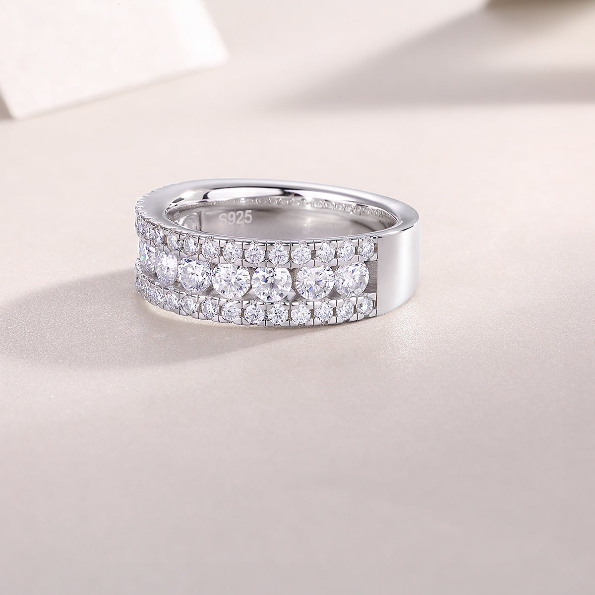 Moissanite Ring – Platinum-Plated 925 Silver | Sizes 5–9 | GRA Certified