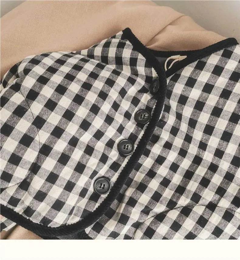 Elegant Cotton-padded All-matching Children's Baby girl Plaid Jacket top