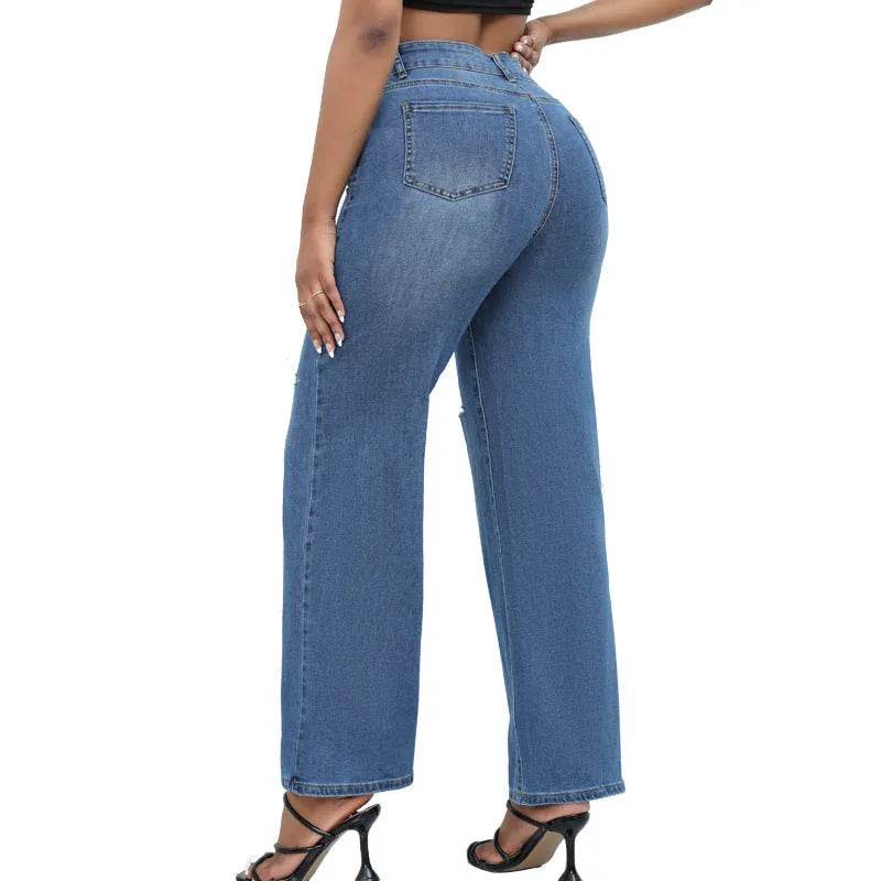 Elegant Ripped Wide-leg Baggy Jeans Pant Women