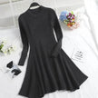 Autumn Winter Round neck Slim fit Mini Flared Sweater Dress