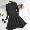 Autumn Winter Round neck Slim fit Mini Flared Sweater Dress