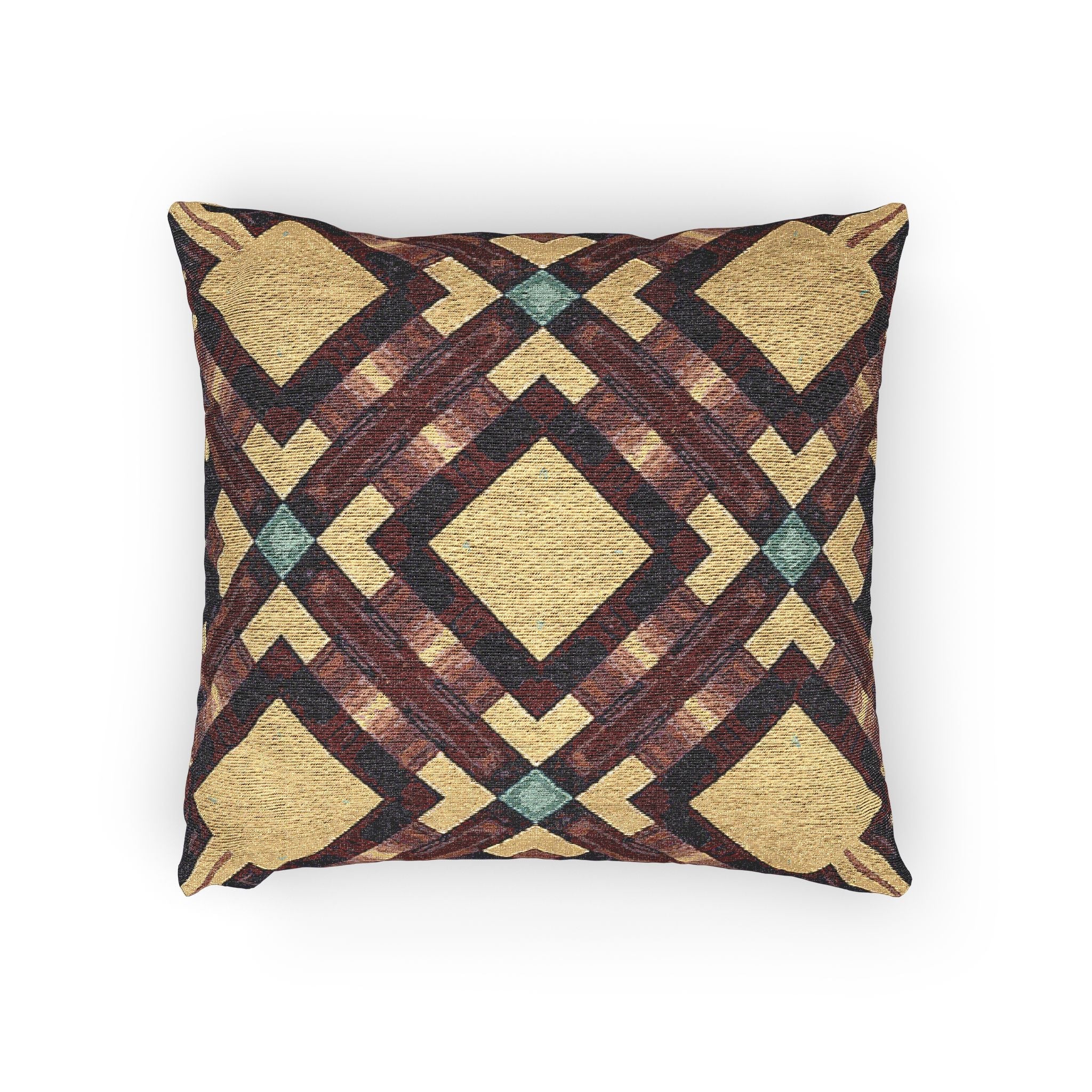 Woven Pillow — Geometric Boho Throw Pillow with Warm Earth Tones
