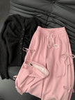 Fashion Vintage Bow lace up Drawstring Wide leg sweat pant for women