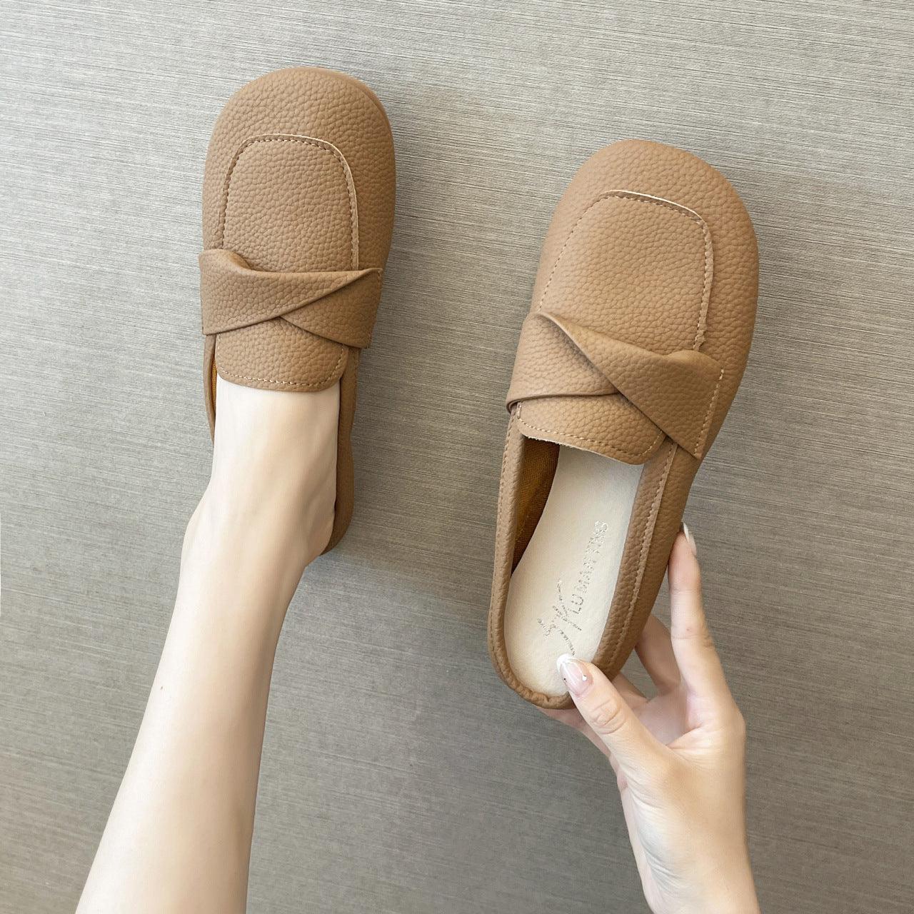 Closed Toe Loafers Half Slippers Women Soft Bottom Heel Grandma Shoes Sandals Women