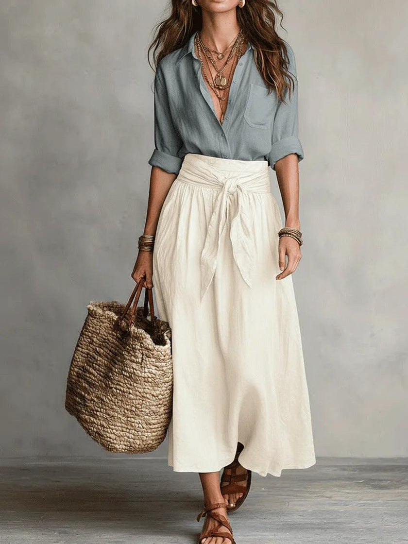 Women's Button-Down Shirt & Straight Skirt Two-Piece Set – Casual Summer Outfit