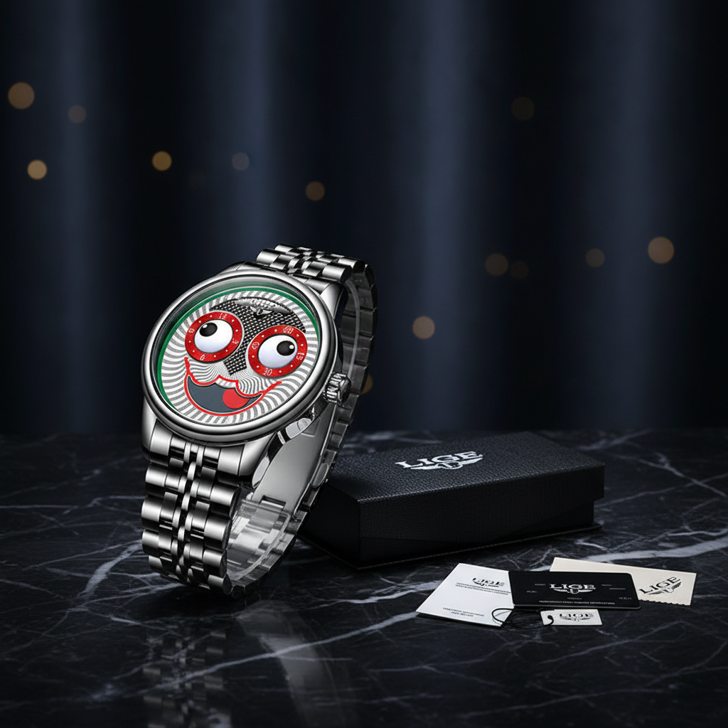 Unisex Chain Watch Mechanical Moon Phase Stainless Steel Dress Watch