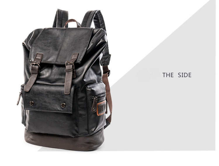 Men's PU Leather Backpack – Black | Travel, School & Laptop Bag