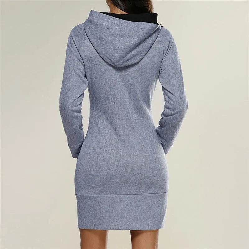 Women New hooded zipper pullover mid-length sweater