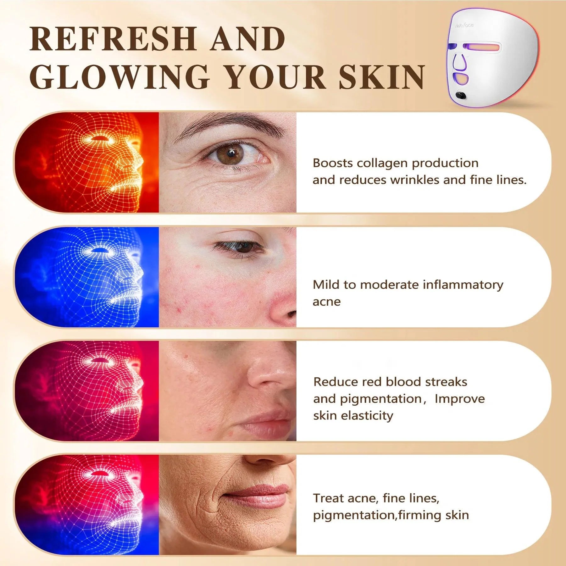 LED Red Light Therapy Face Mask 336 LEDs 3-Mode Wireless Skincare Mask
