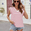 Fashion Stripe Print V-neck Short-sleeved T-Shirt Summer Loose Casual top for Women