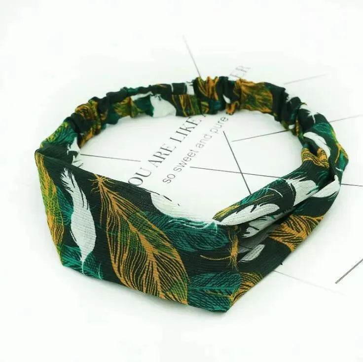 Women Retro Style Knotted Hairband floral Print Cross Headband