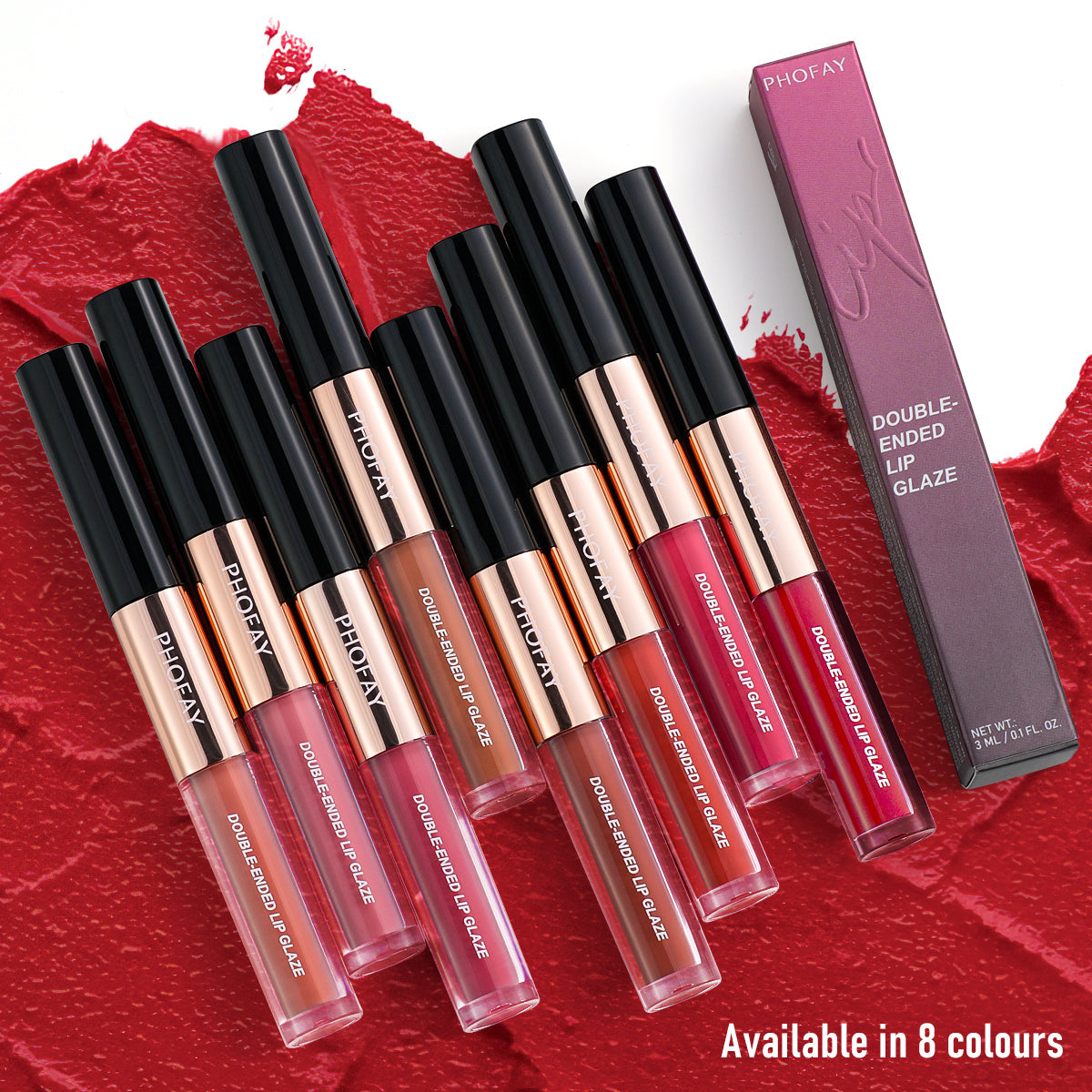Double-Head Non-Stick Lip Gloss – 8 Shades + Full Set | Long-Lasting Colour