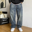 Heavyweight Washed Vintage Jeans – Unisex Baggy Straight-Leg Denim (M–8XL)