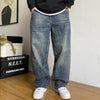Heavyweight Washed Vintage Jeans – Unisex Baggy Straight-Leg Denim (M–8XL)