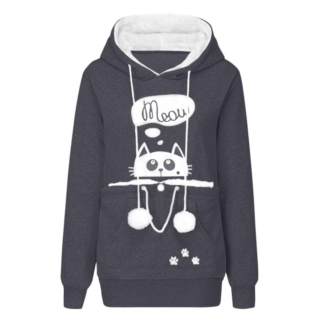 Women's Casual Cat Print Hoodie With Big Pocket for Pet Lovers