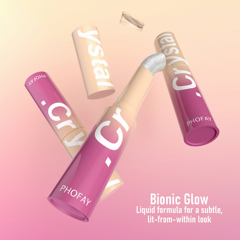 PHOFAY Crystal Jelly Highlight Stick – Shimmer Eyeshadow, Highlighter & Lip Balm (6 Shades)