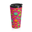 Colorful Bubble Pattern Travel Mug — Bright Pink Neon Insulated Tumbler