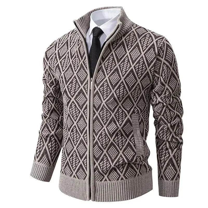 2025 Fall Winter Men Fleece-lined Thick Stand Collar Sweater Cardigan for men
