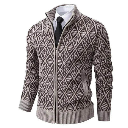 2025 Fall Winter Men Fleece-lined Thick Stand Collar Sweater Cardigan for men
