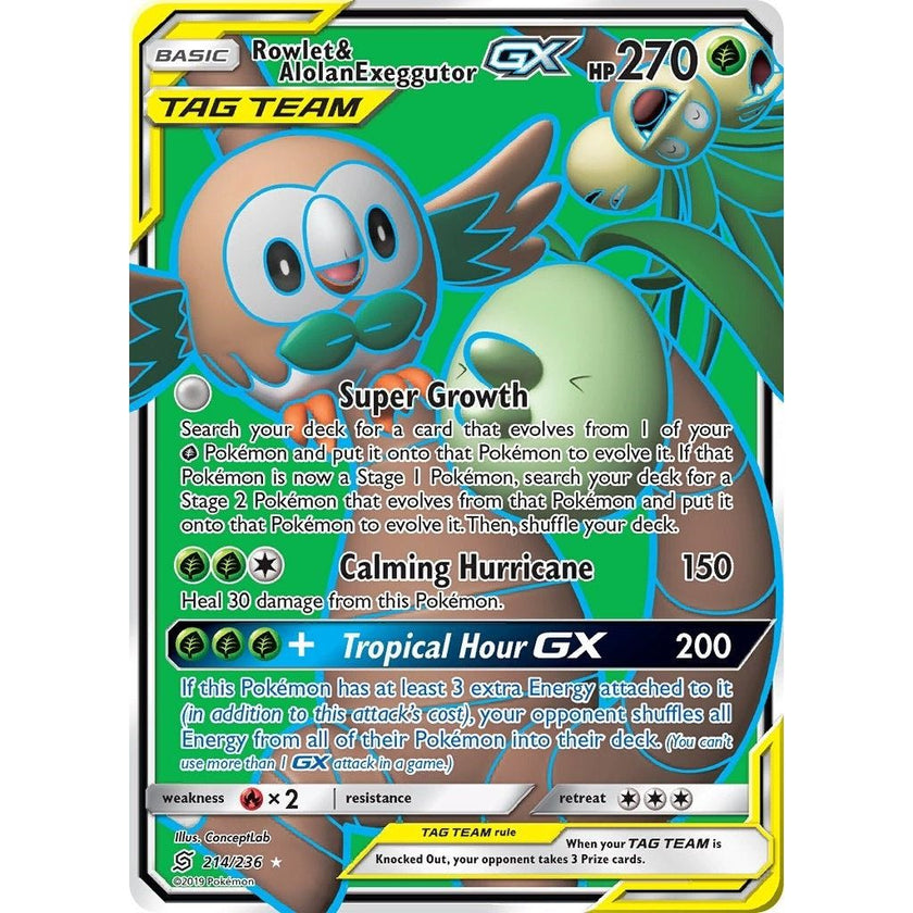 Rowlet & Alolan Exeggutor GX (Full Art) (214/236) (SM11)