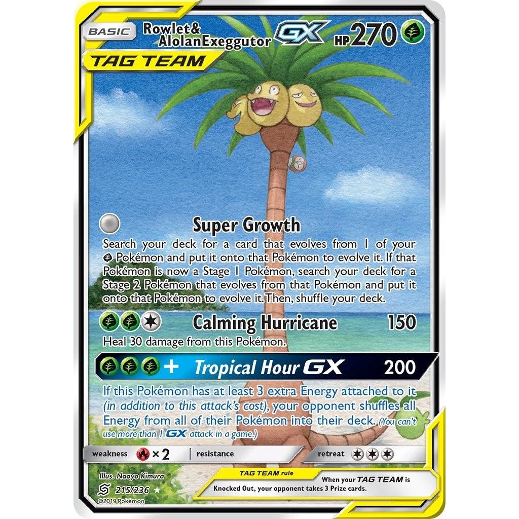 Rowlet & Alolan Exeggutor GX (Alternate Full Art) (215/236) (SM11)