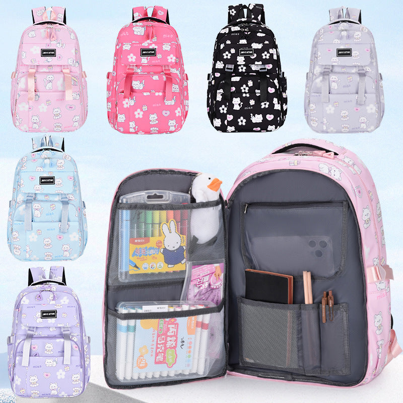 Cartoon Cat Print Large Capacity Kids Backpack – Cute Kawaii School Bag