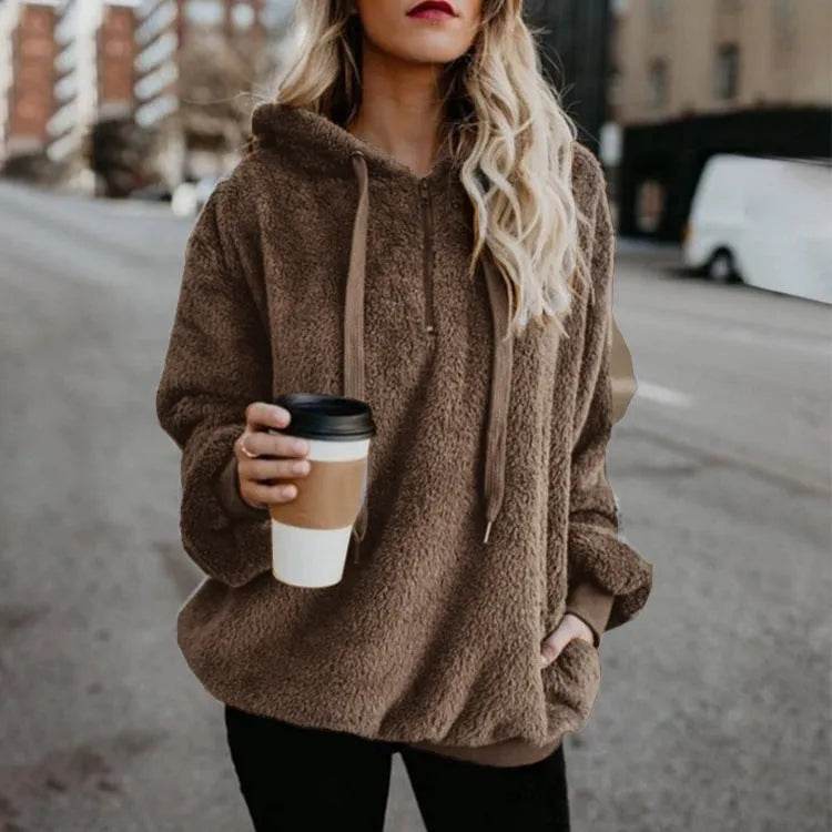 Women's Polerones Fleece Hoodie Pullover fall Winter Zipper Pocket Sweatshirt