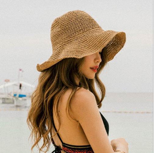 Summer Vacation Beach Outdoor foldable Large Brim Bucket Sun Hat for Women