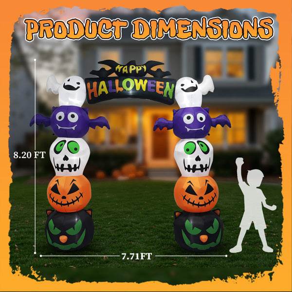 8.2ft Stacking Head Arch, 7pcs White LED Lights, Halloween Inflatable Decoration 12V