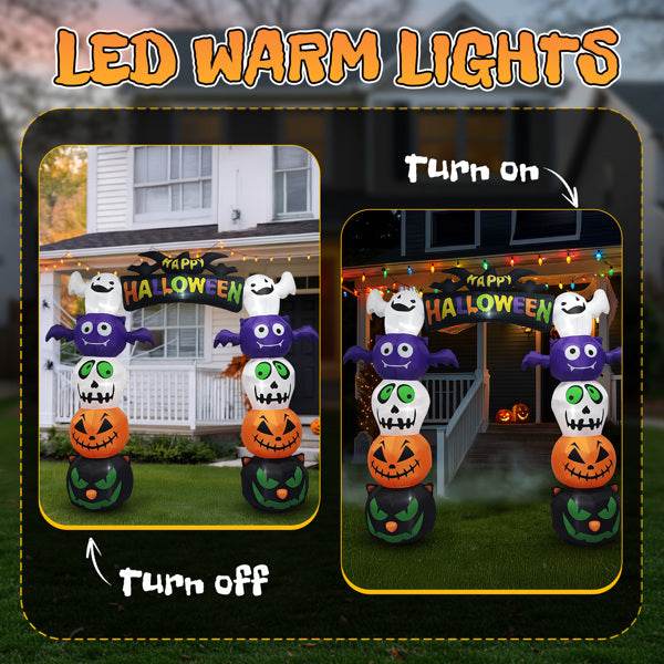 8.2ft Stacking Head Arch, 7pcs White LED Lights, Halloween Inflatable Decoration 12V