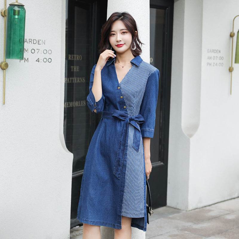 Casual Fashion Slim denim Wrap dress