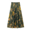 2pcs Floral Satin Skirt suit Long sleeve button shirt and Pleated Midi Skirt Outfit set